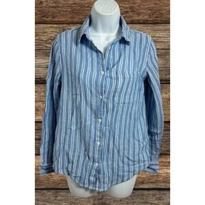 Beach Lunch Lounge Blue Striped Button Front Shirt Sz XS Long-Sleeve Top